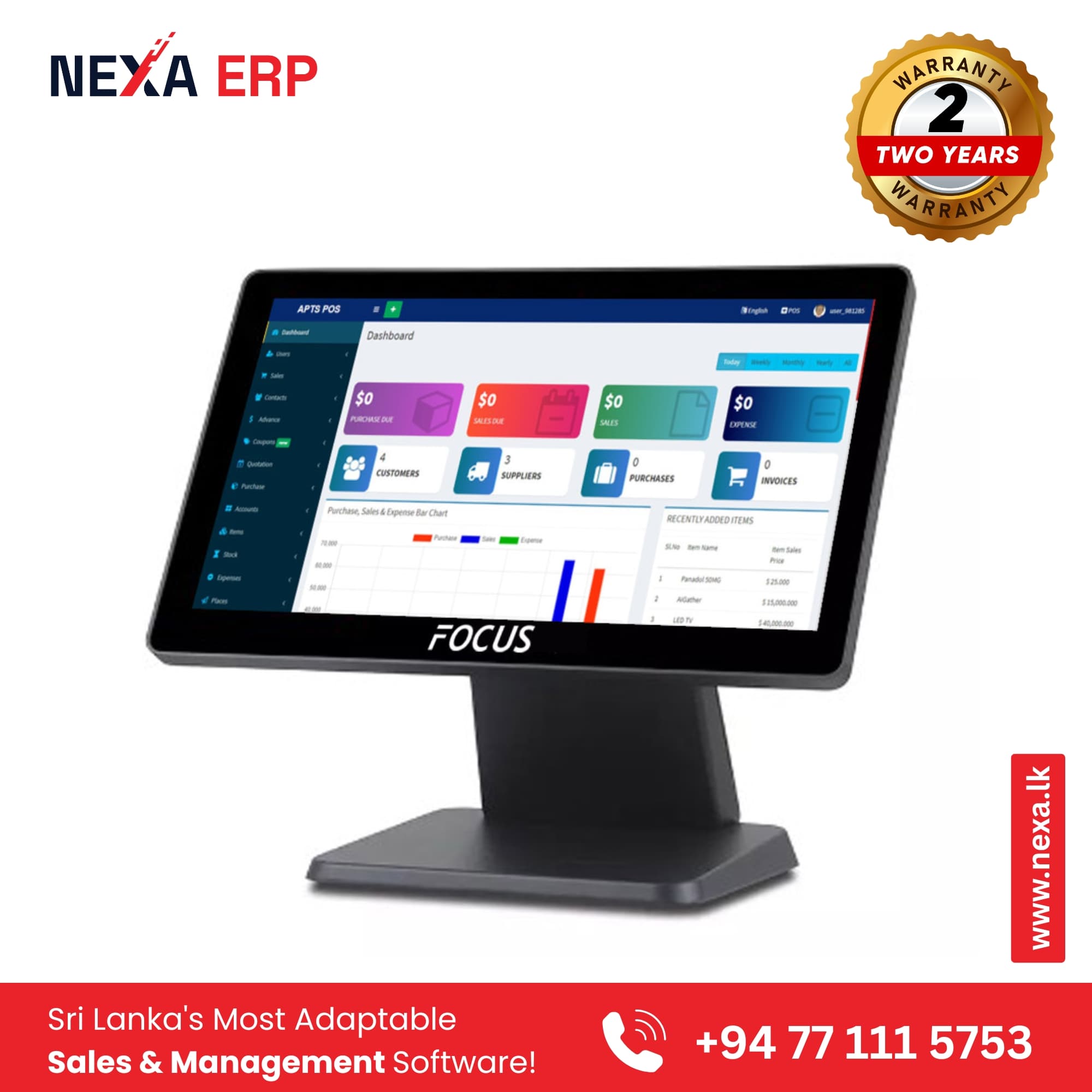 FOCUS POS Terminal FC-A5 – 15.6″ Touch POS System | Aluminum Body & Core i5 Performance