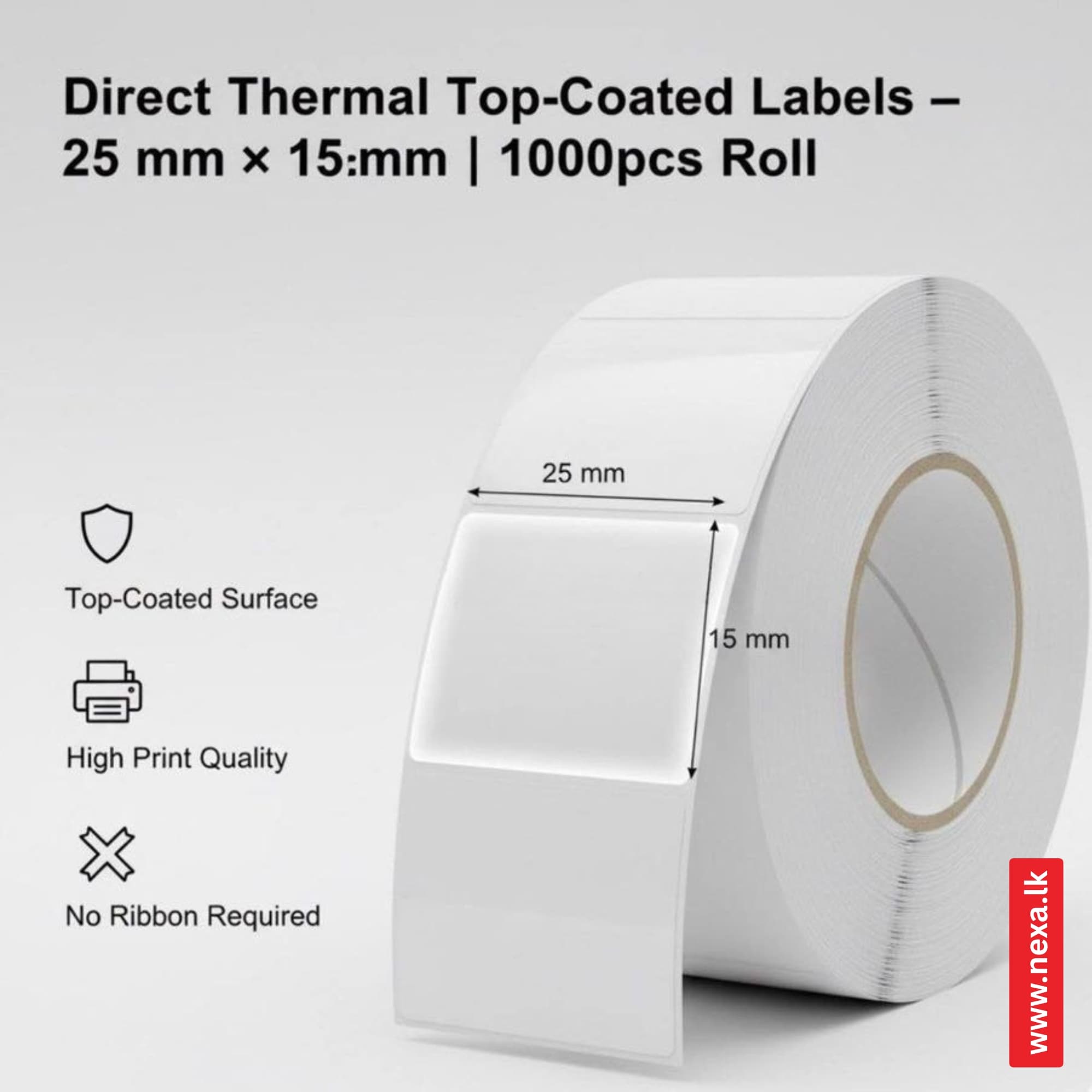 Direct Thermal Labels Sri Lanka – 25×15mm Top-Coated Barcode Label Roll | 1000 pcs