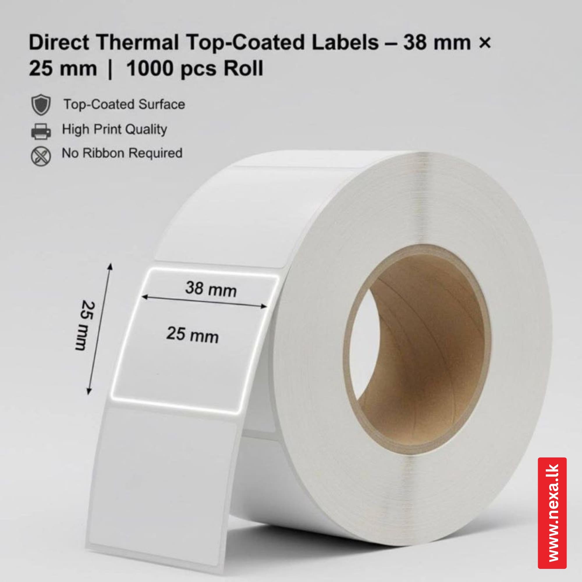 38×25mm Direct Thermal Labels Sri Lanka – Top-Coated Barcode Sticker Roll (1000 pcs)
