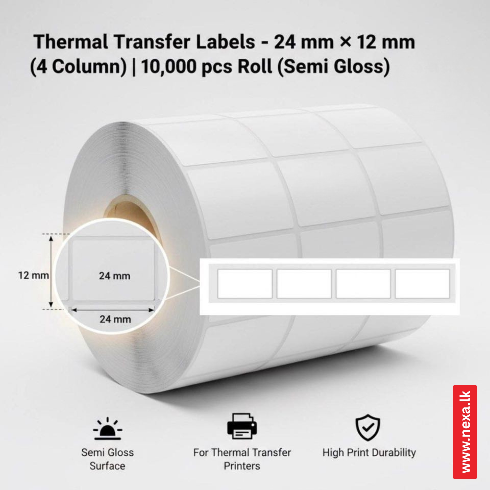 Thermal Transfer Labels - 24×12mm 4-Column Barcode Sticker Roll | Semi Gloss 10,000 pcs