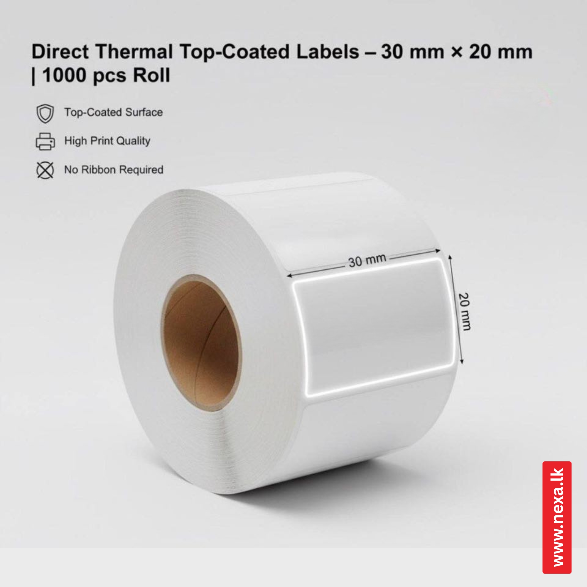 30×20mm Direct Thermal Barcode Labels Sri Lanka – Top-Coated Label Roll (1000 pcs)