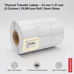 33×21mm Thermal Transfer Labels Sri Lanka – Semi Gloss Barcode Label Roll (10,000 pcs | 3 Column)