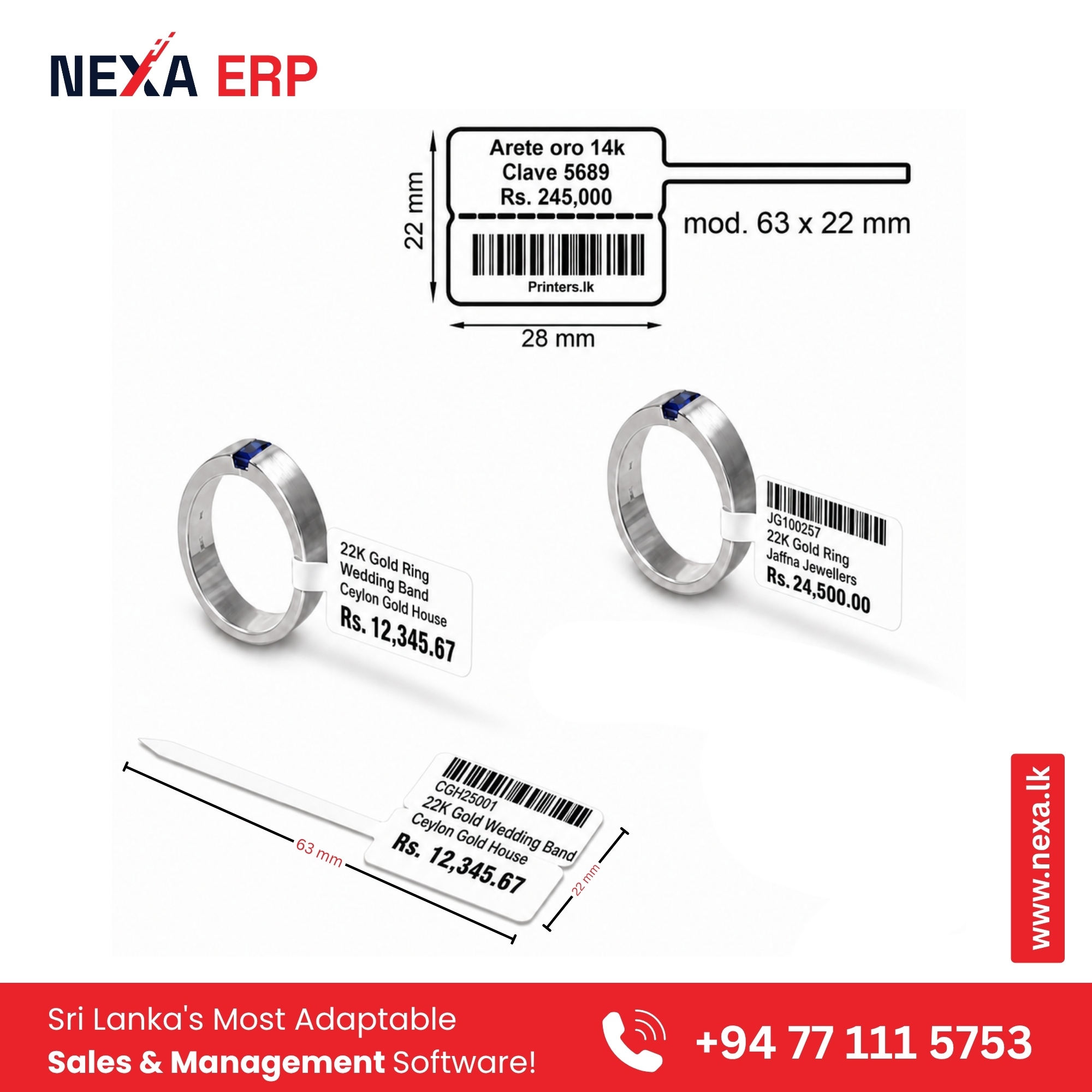 Jewellery Tag - White Polyester Jewellery Price Labels | 63mm x 22mm